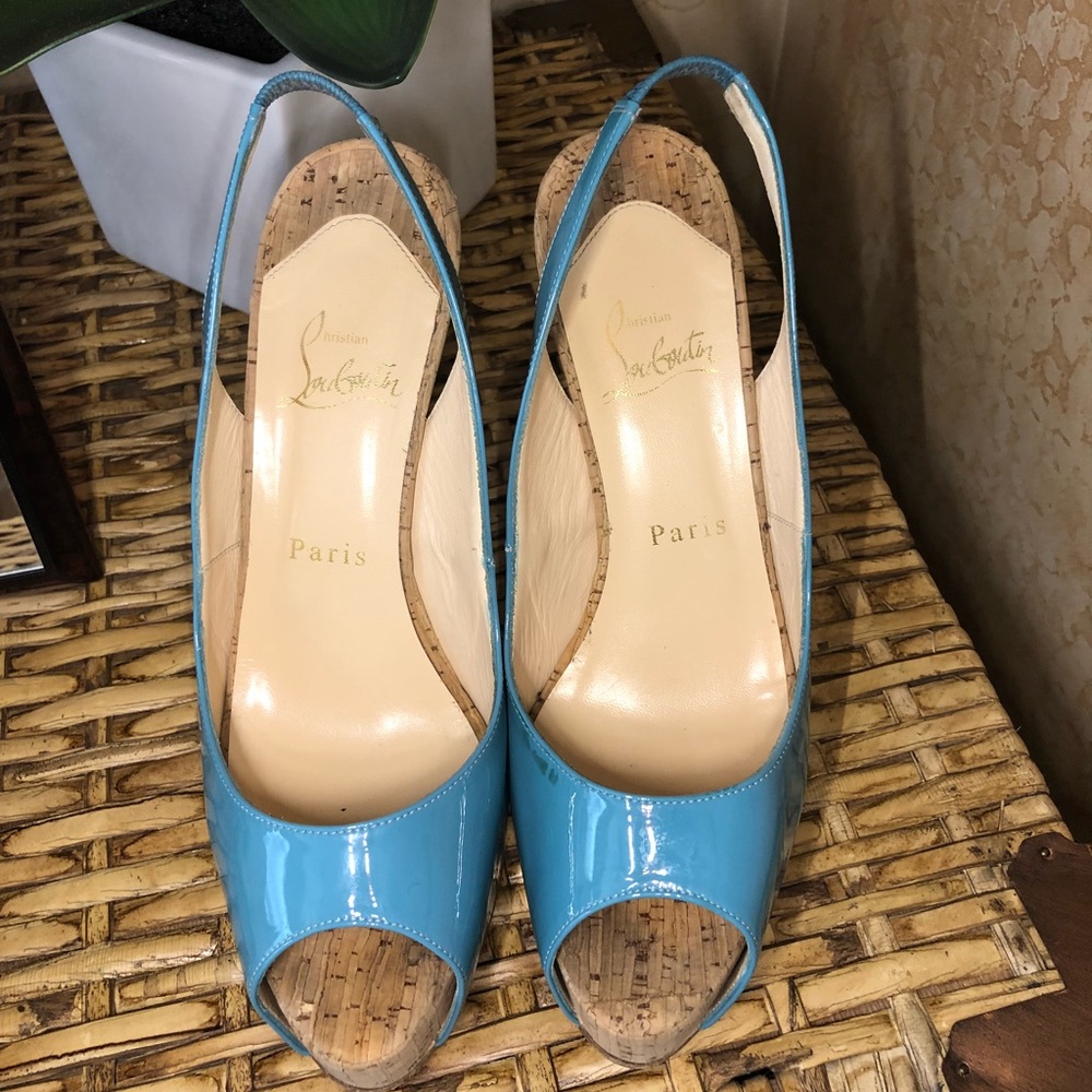 CHRISTIAN LOUBOUTIN Turquoise & Cork Pumps